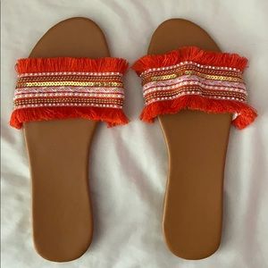 Sequin Band Flat Slide Sandals